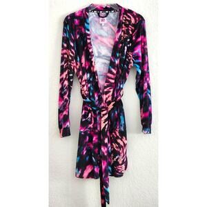 ROBE-JUICY BY JUICY COUTURE-Tie Dye-Large Back Reflective-Black-Pink-Short-MED